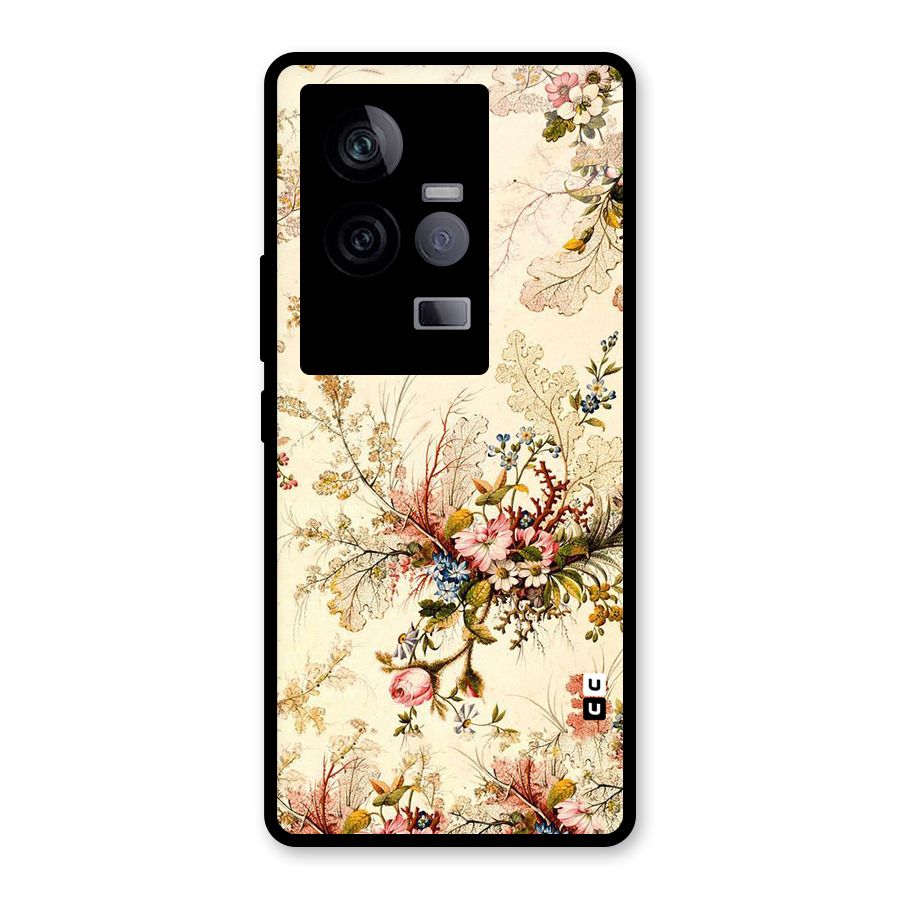 Beige Floral Glass Back Case for Vivo iQOO 11 5G