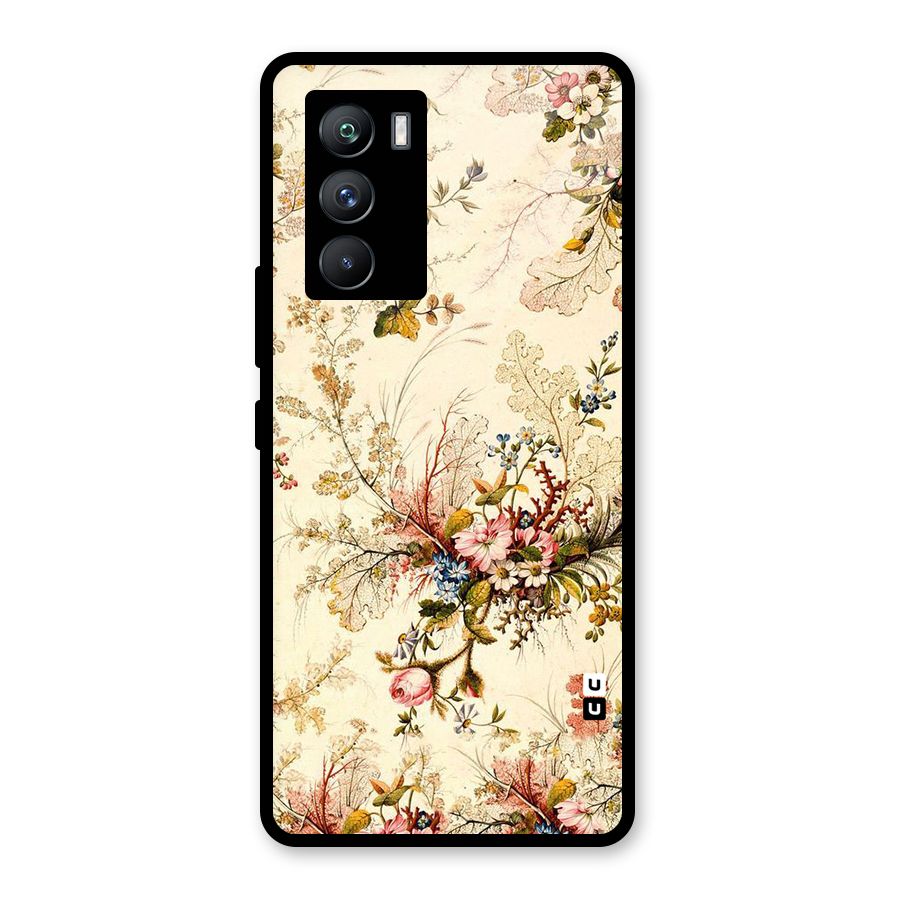 Beige Floral Glass Back Case for Vivo iQOO 9 SE