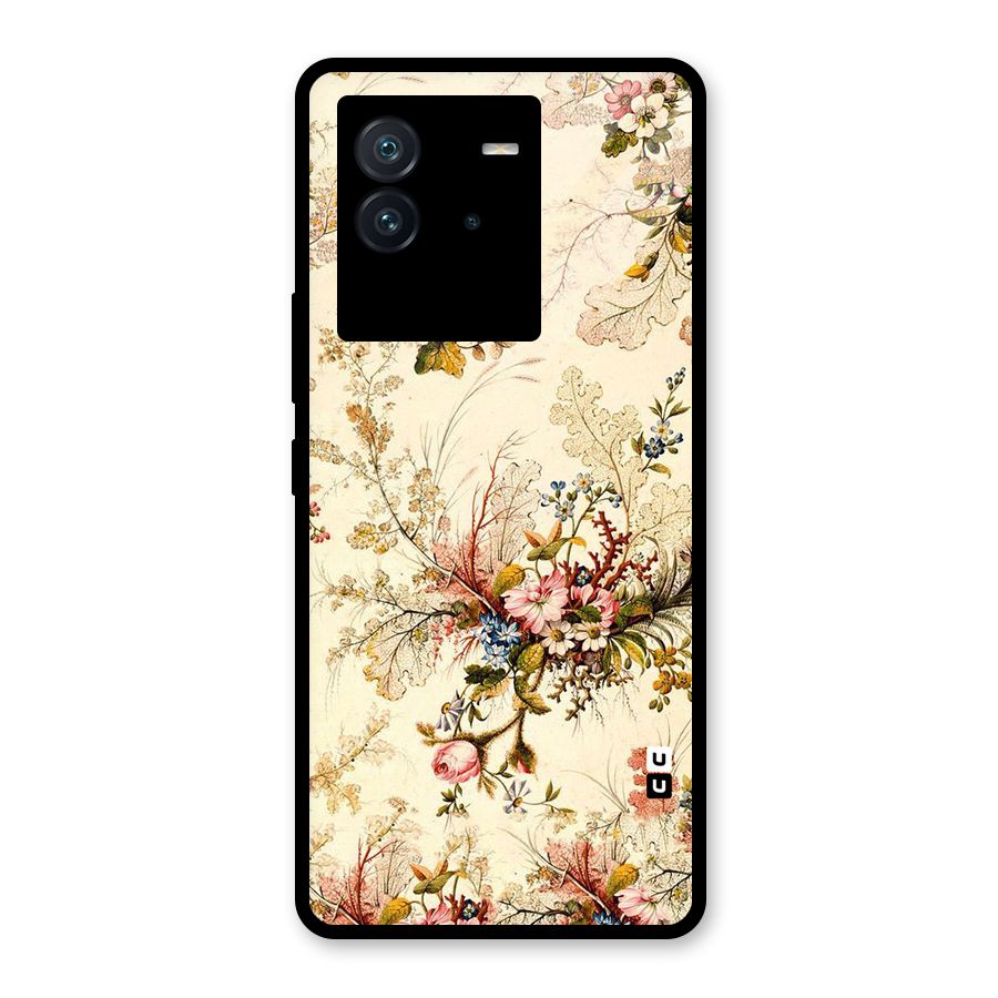 Beige Floral Glass Back Case for Vivo iQOO Neo 6 5G