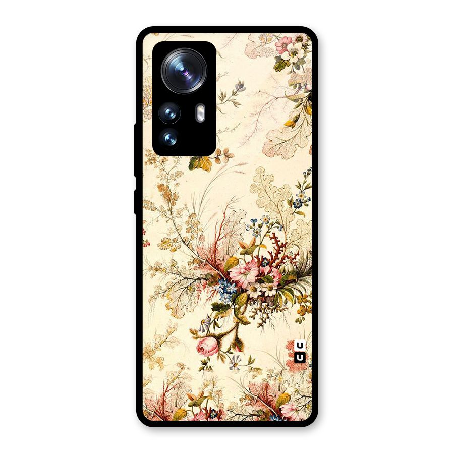 Beige Floral Glass Back Case for Xiaomi 12 Pro