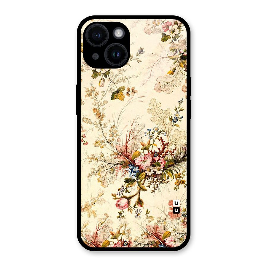 Beige Floral Glass Back Case for iPhone 14
