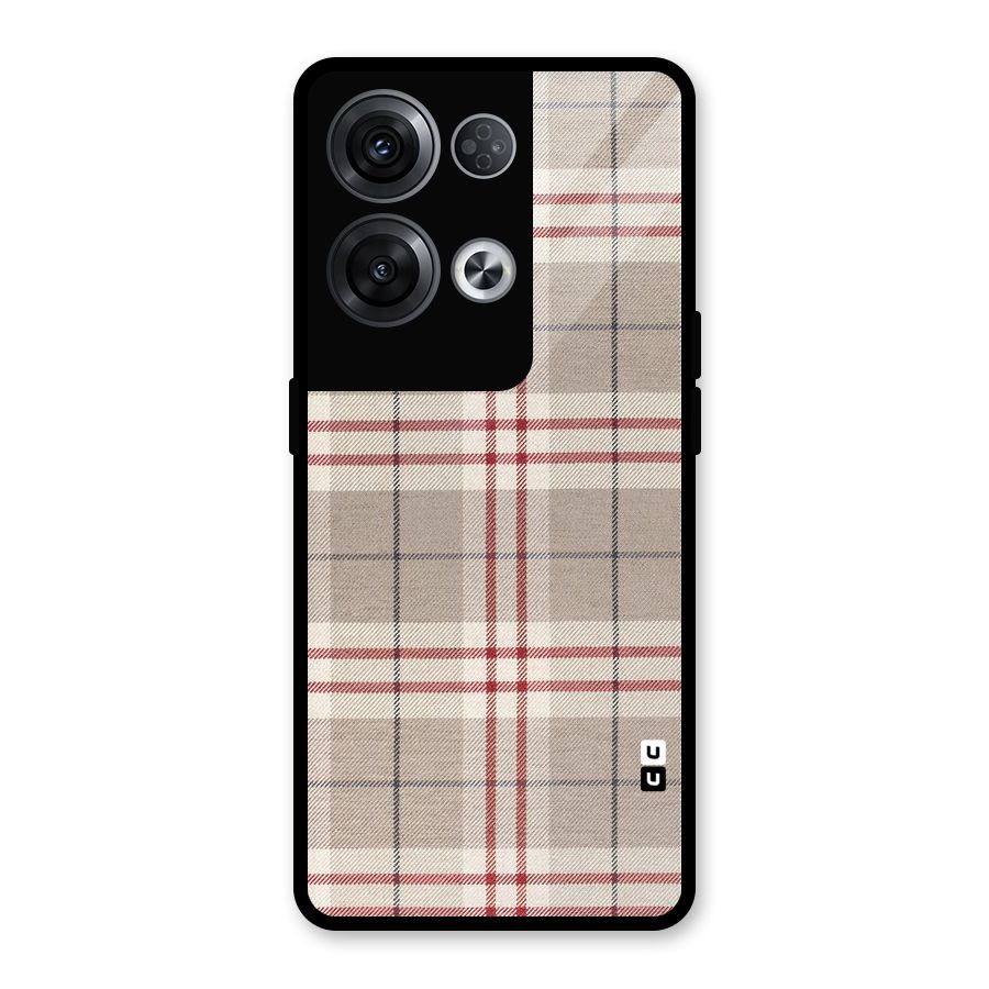 Beige Red Check Glass Back Case for Oppo Reno8 Pro 5G
