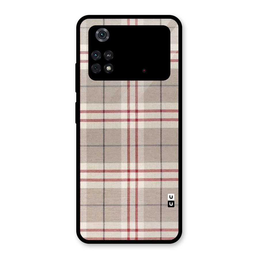 Beige Red Check Glass Back Case for Poco M4 Pro 4G