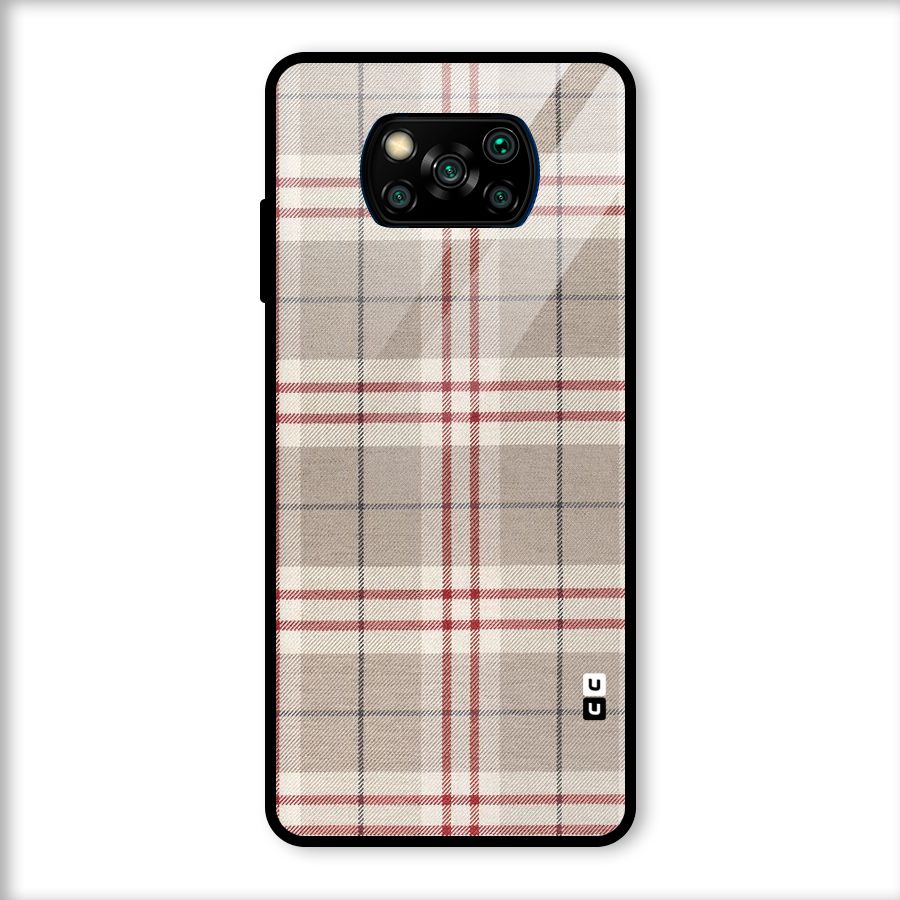 Beige Red Check Glass Back Case for Poco X3