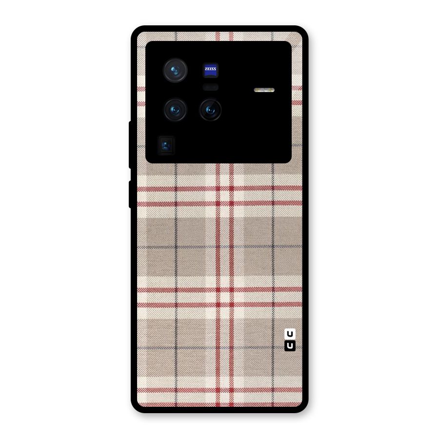 Beige Red Check Glass Back Case for Vivo X80 Pro