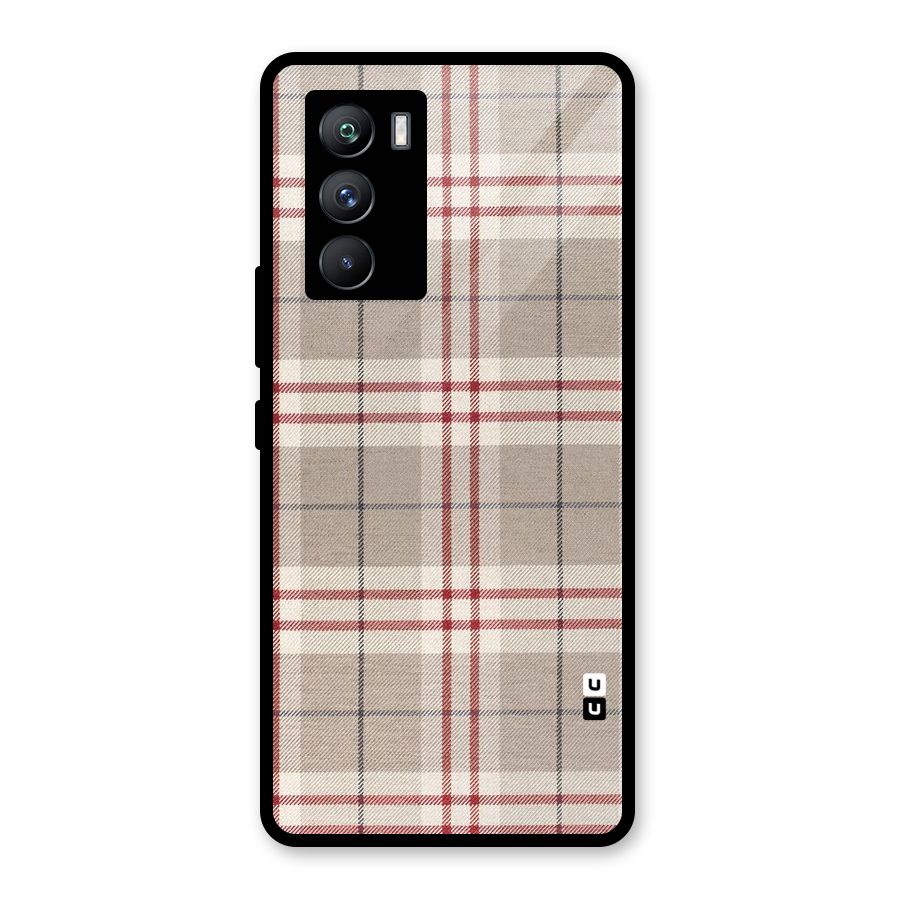 Beige Red Check Glass Back Case for Vivo iQOO 9 SE