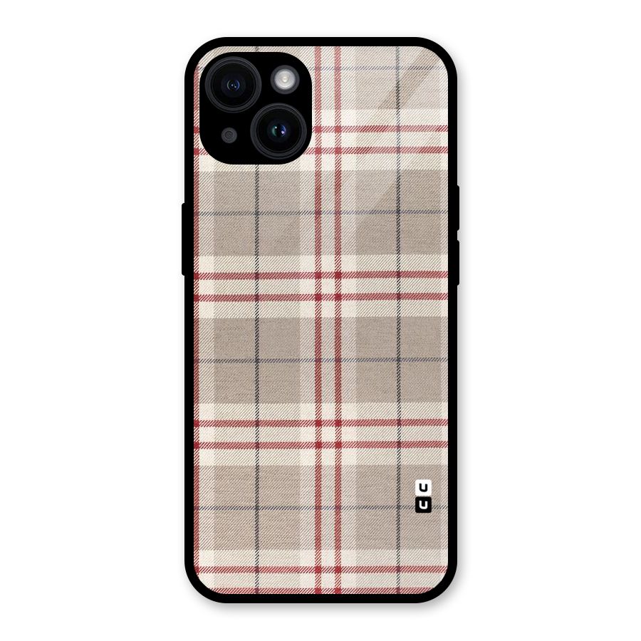Beige Red Check Glass Back Case for iPhone 14