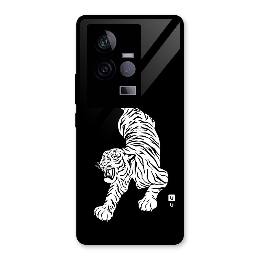 Bengal Tiger Stencil Art Glass Back Case for Vivo iQOO 11 5G