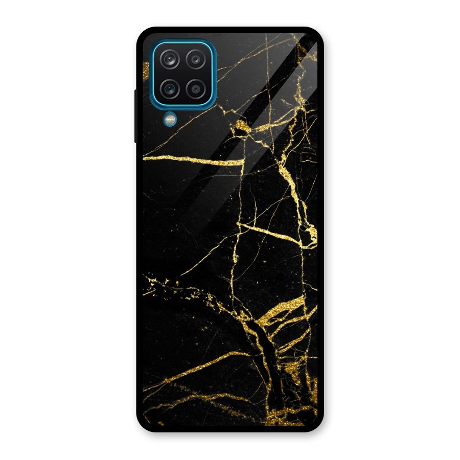 Black And Gold Design Glass Back Case for Galaxy A12