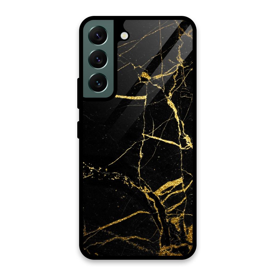 Black And Gold Design Glass Back Case for Galaxy S22 5G