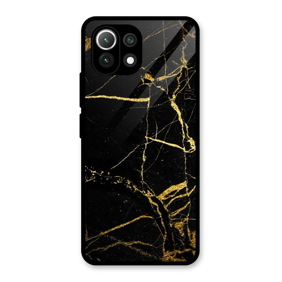 Black And Gold Design Glass Back Case for Mi 11 Lite