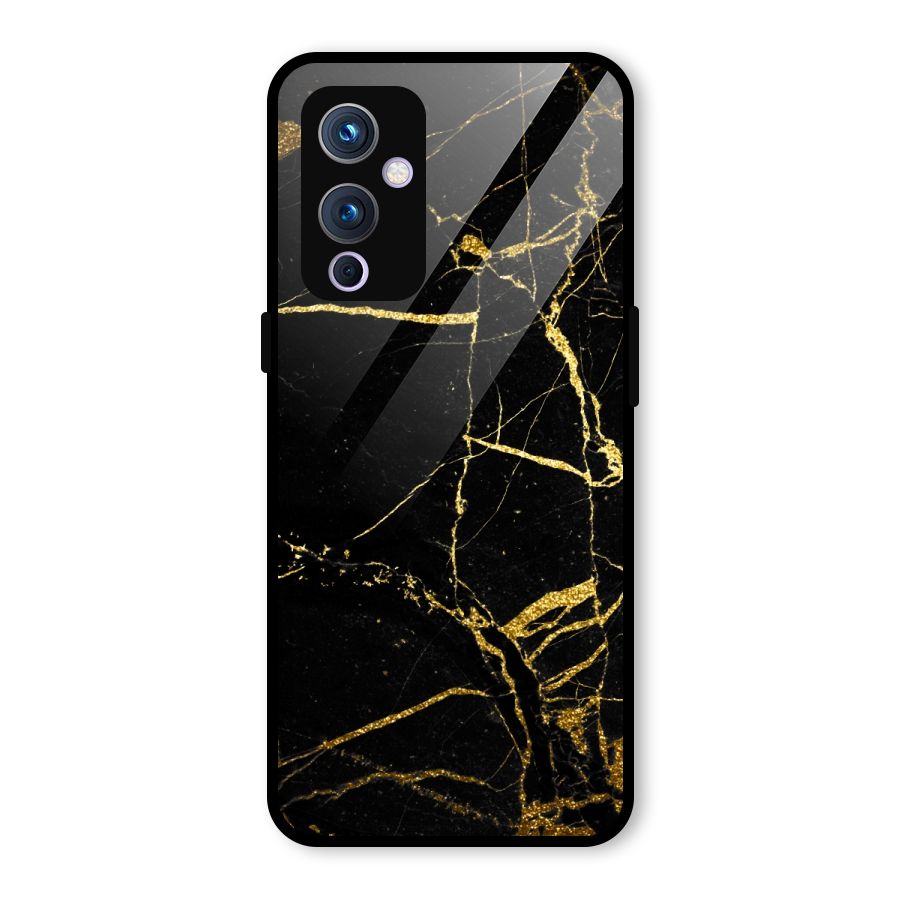 Black And Gold Design Glass Back Case for OnePlus 9