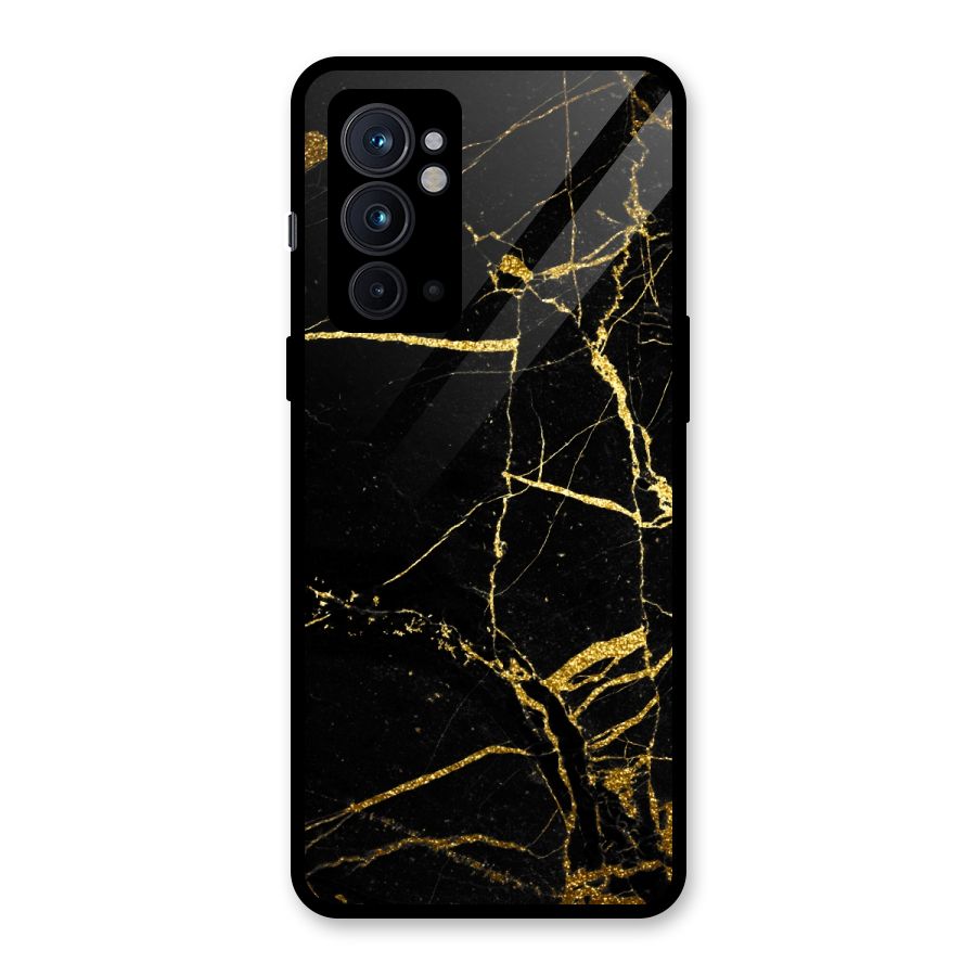 Black And Gold Design Glass Back Case for OnePlus 9RT 5G