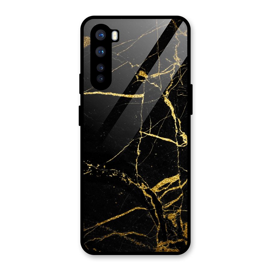 Black And Gold Design Glass Back Case for OnePlus Nord
