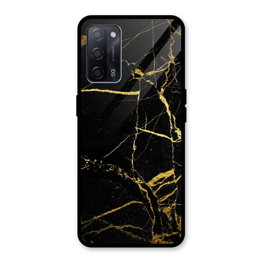 Black And Gold Design Glass Back Case for Oppo A53s 5G