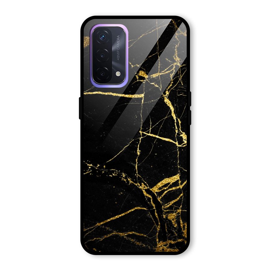 Black And Gold Design Glass Back Case for Oppo A74 5G