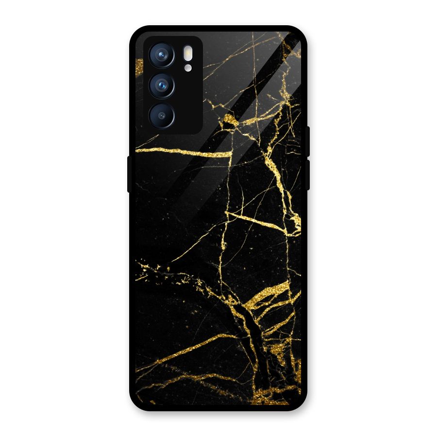 Black And Gold Design Glass Back Case for Oppo Reno6 5G