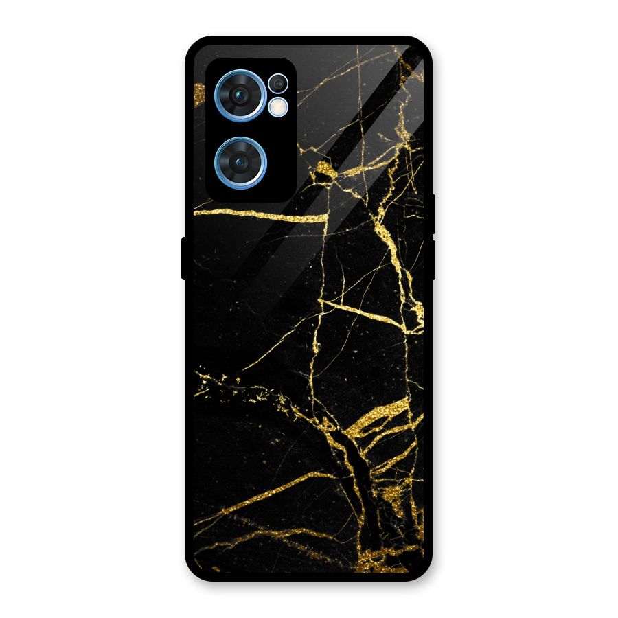 Black And Gold Design Glass Back Case for Oppo Reno7 5G