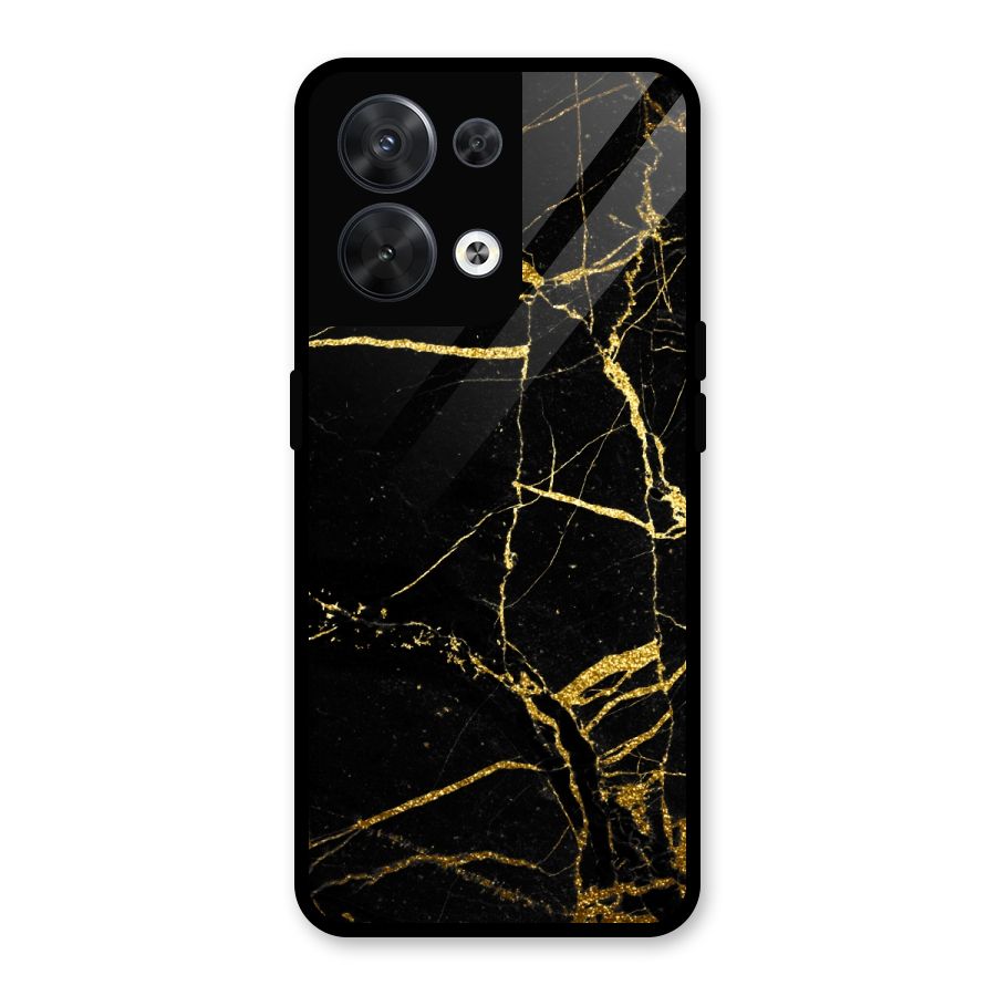 Black And Gold Design Glass Back Case for Oppo Reno8 5G