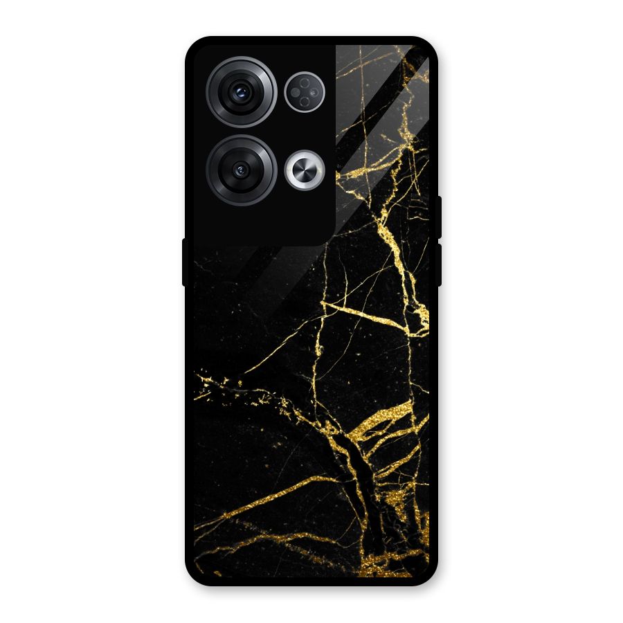 Black And Gold Design Glass Back Case for Oppo Reno8 Pro 5G