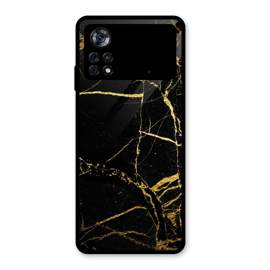 Black And Gold Design Glass Back Case for Poco X4 Pro 5G
