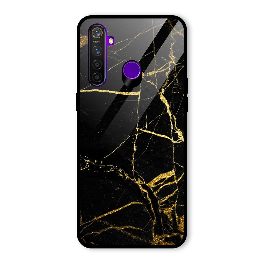 Black And Gold Design Glass Back Case for Realme 5 Pro