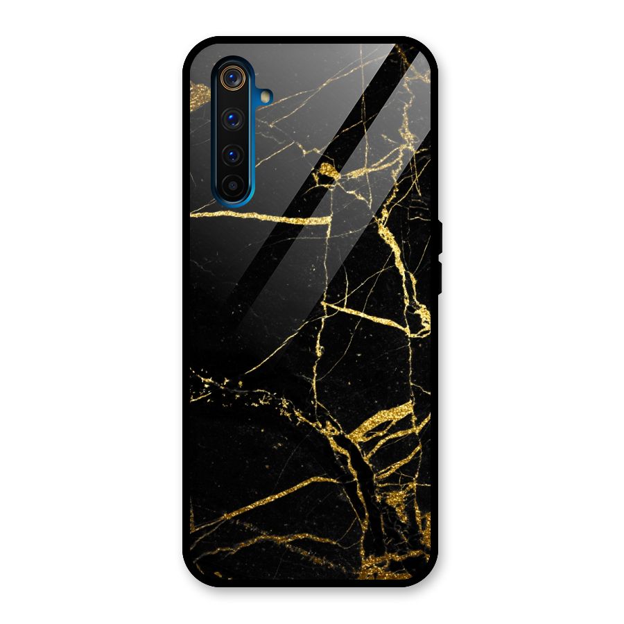 Black And Gold Design Glass Back Case for Realme 6 Pro