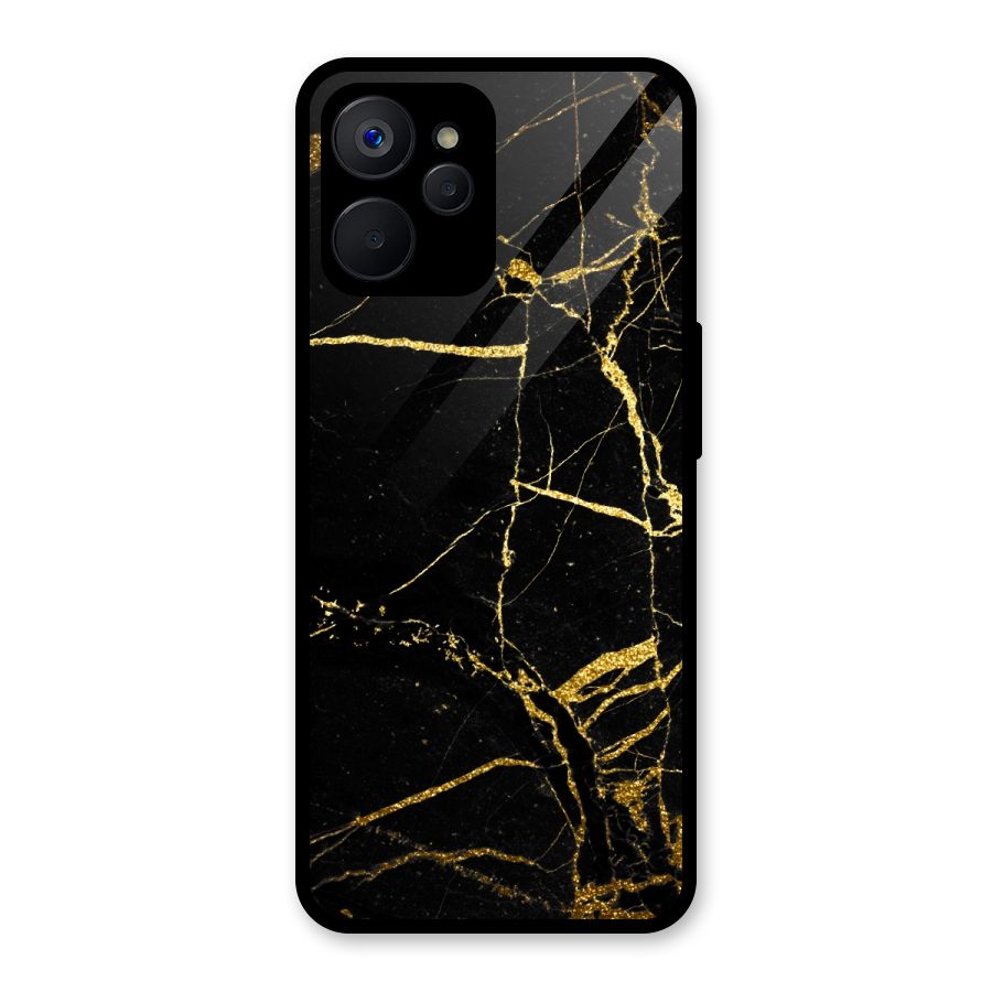 Black And Gold Design Glass Back Case for Realme 9i 5G