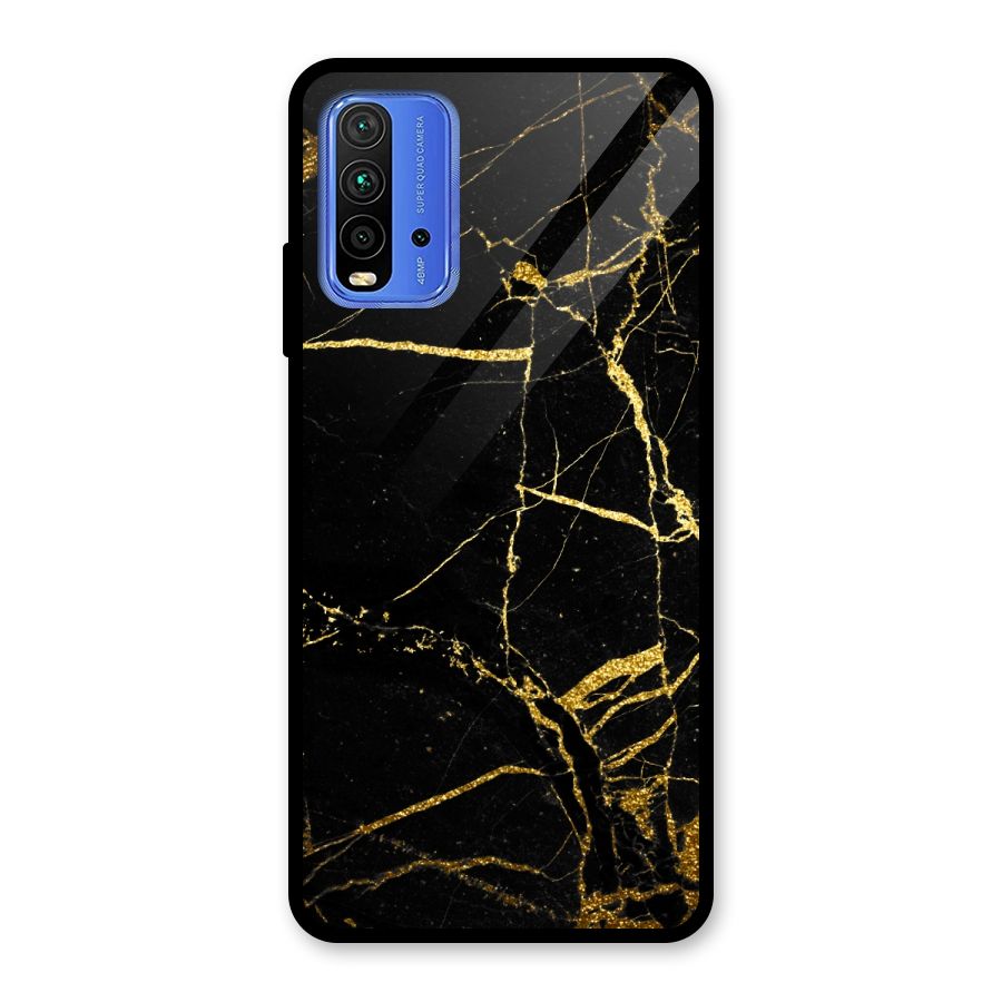 Black And Gold Design Glass Back Case for Redmi 9 Power
