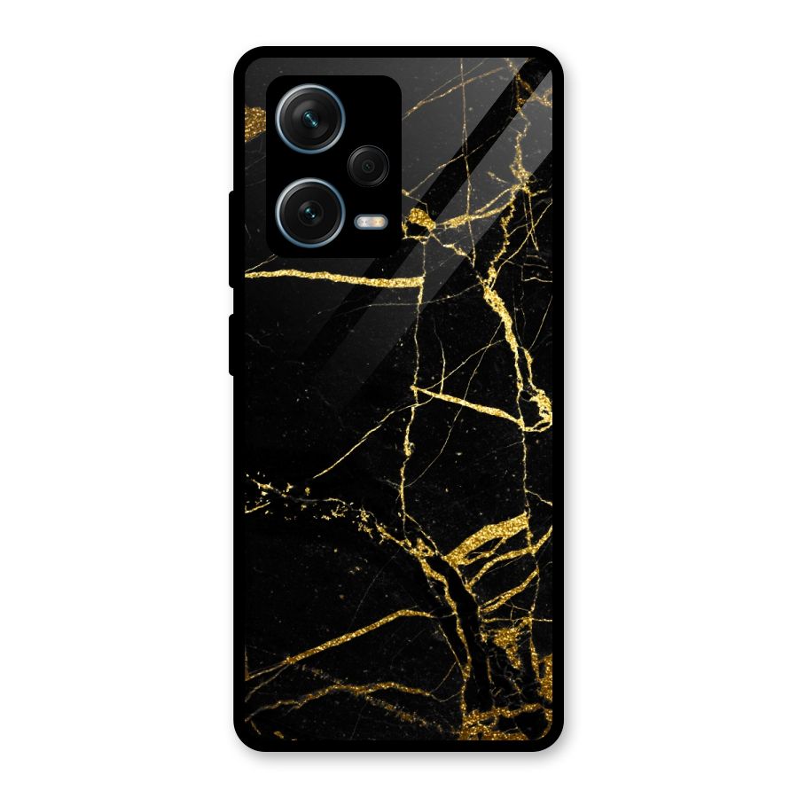 Black And Gold Design Glass Back Case for Redmi Note 12 Pro Plus 5G