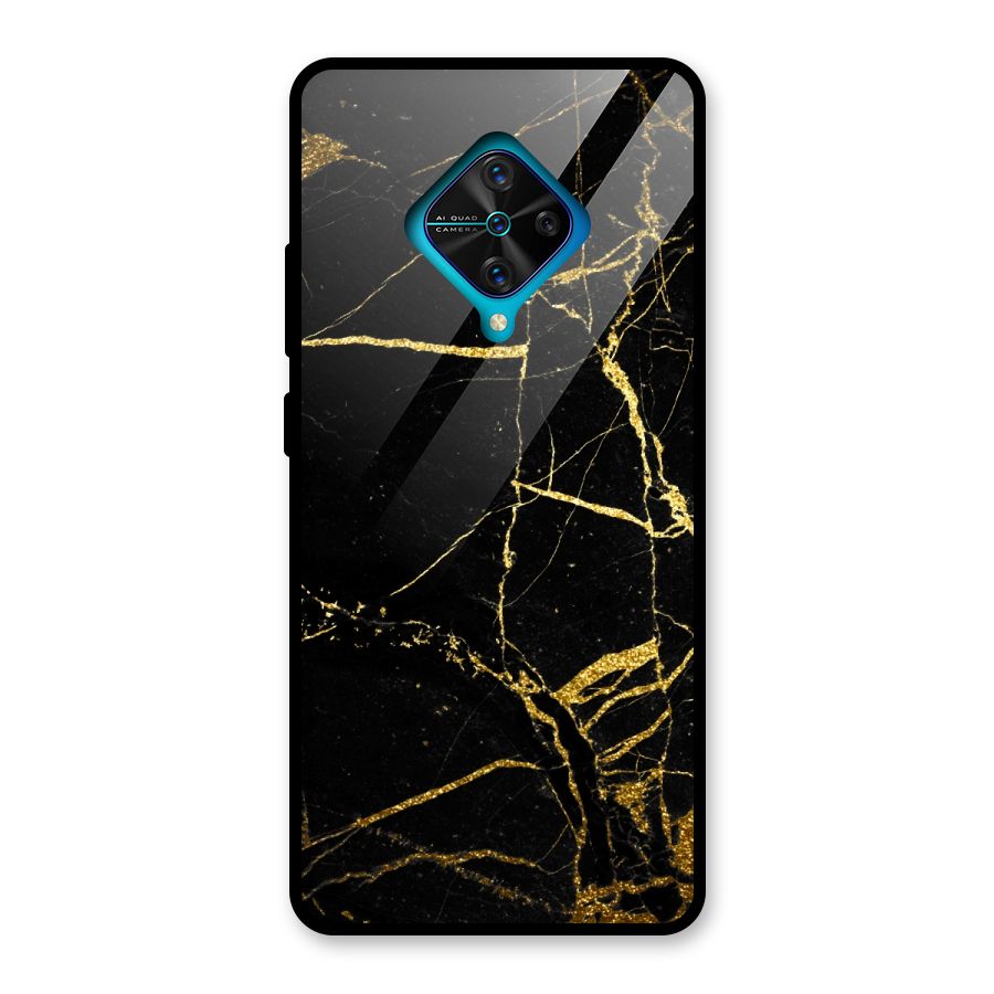 Black And Gold Design Glass Back Case for Vivo S1 Pro