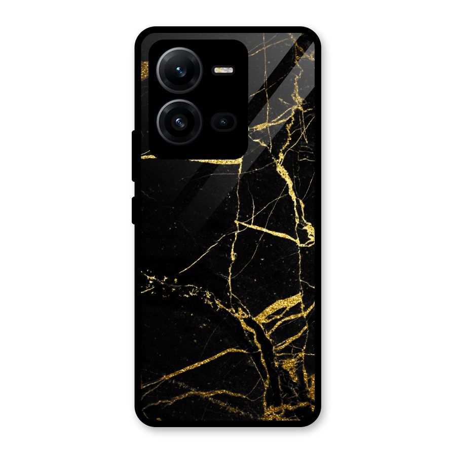 Black And Gold Design Glass Back Case for Vivo V25