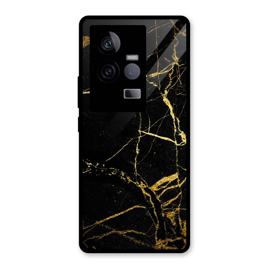 Black And Gold Design Glass Back Case for Vivo iQOO 11 5G
