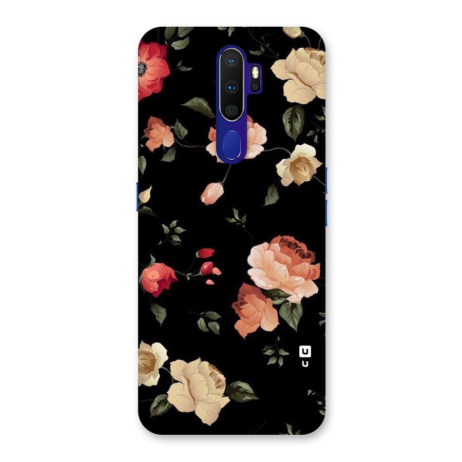 Black Artistic Floral Back Case for Oppo A9 (2020)
