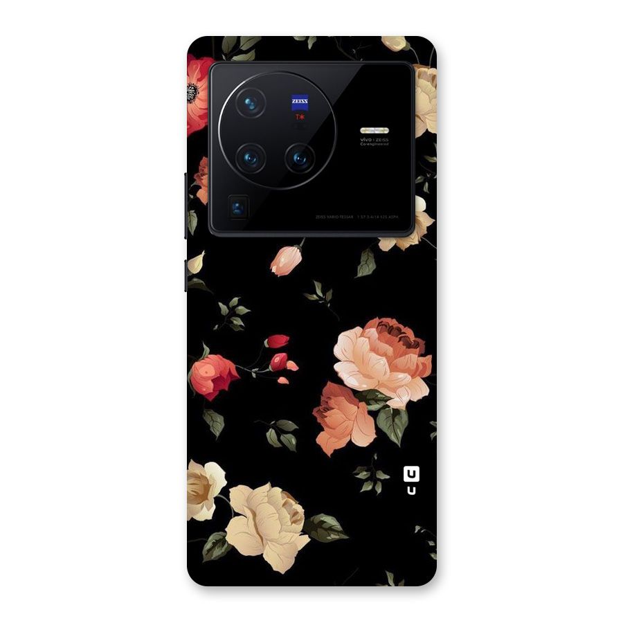 Black Artistic Floral Back Case for Vivo X80 Pro