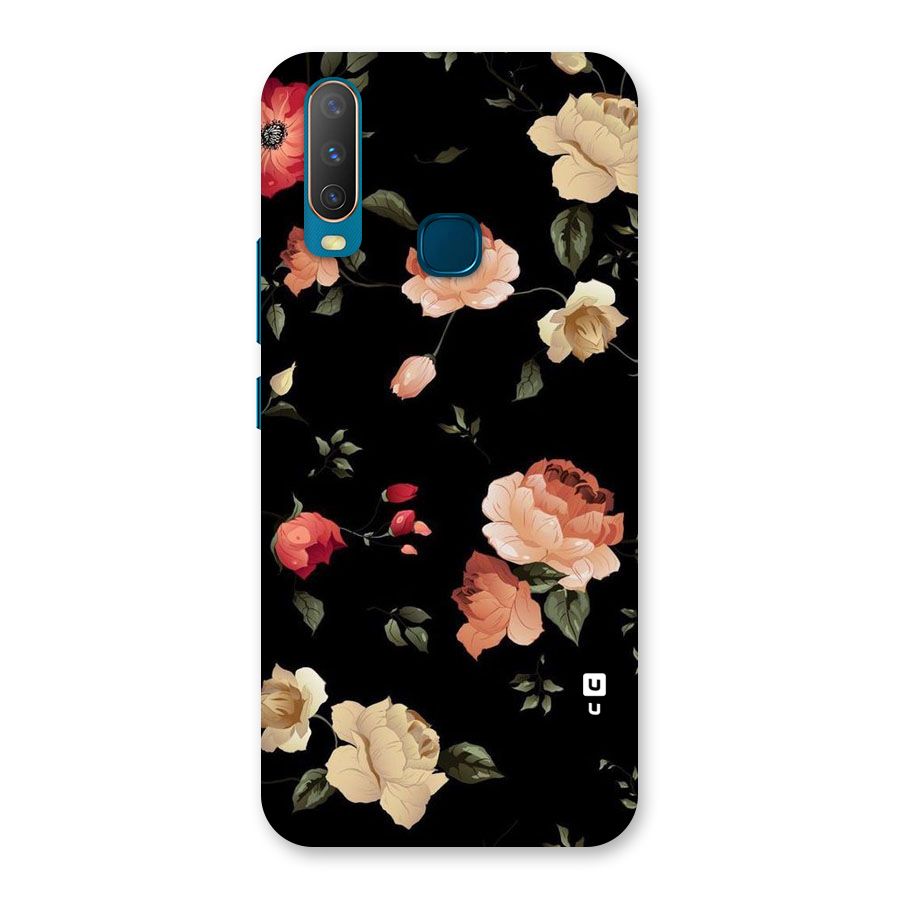 Black Artistic Floral Back Case for Vivo Y15