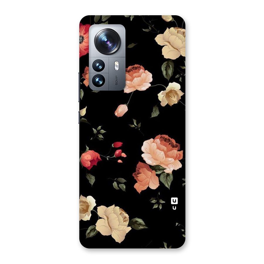 Black Artistic Floral Back Case for Xiaomi 12 Pro