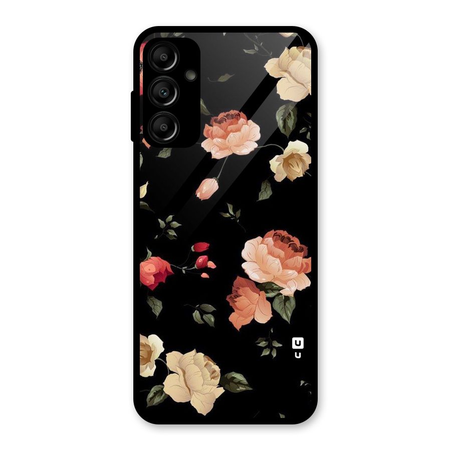 Black Artistic Floral Glass Back Case for Galaxy A14 5G