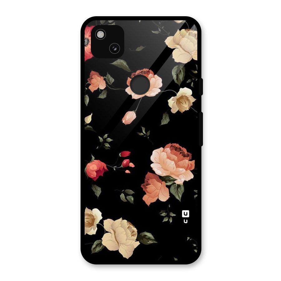 Black Artistic Floral Glass Back Case for Google Pixel 4a