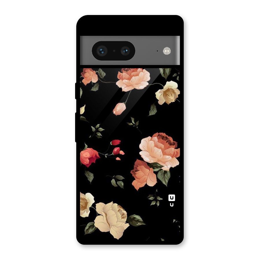 Black Artistic Floral Glass Back Case for Google Pixel 7