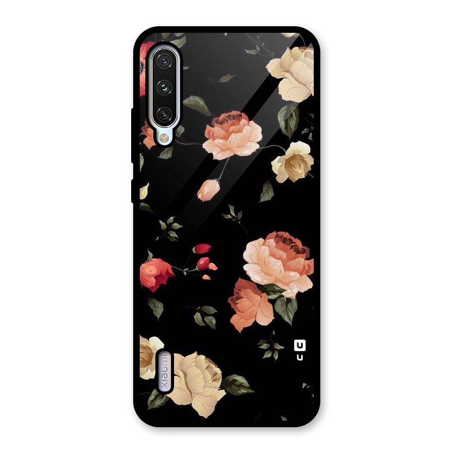 Black Artistic Floral Glass Back Case for Mi A3