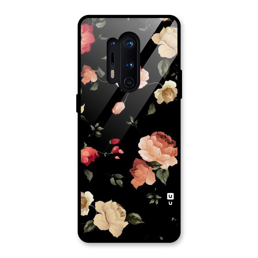 Black Artistic Floral Glass Back Case for OnePlus 8 Pro