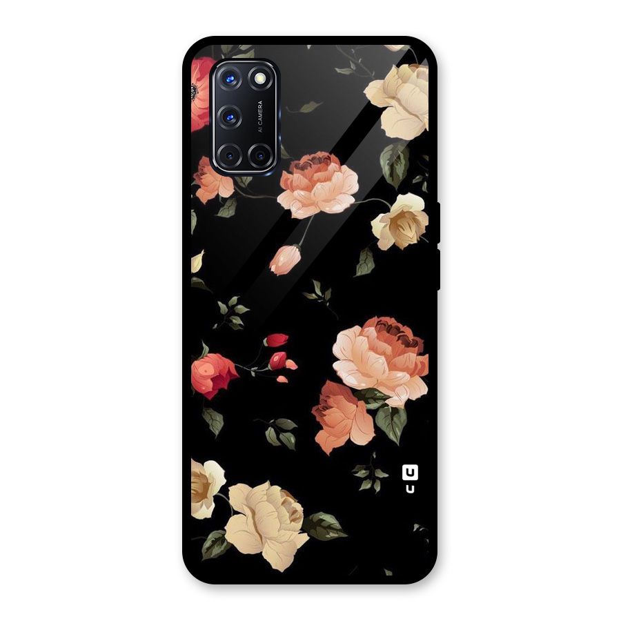 Black Artistic Floral Glass Back Case for Oppo A52