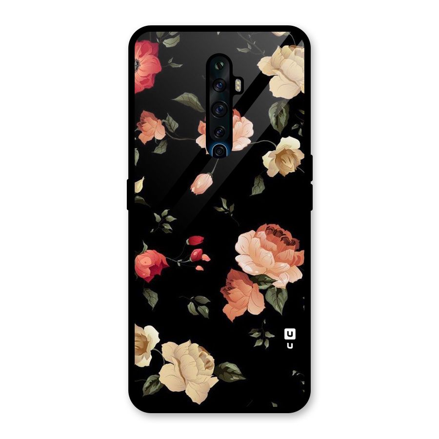 Black Artistic Floral Glass Back Case for Oppo Reno2 F