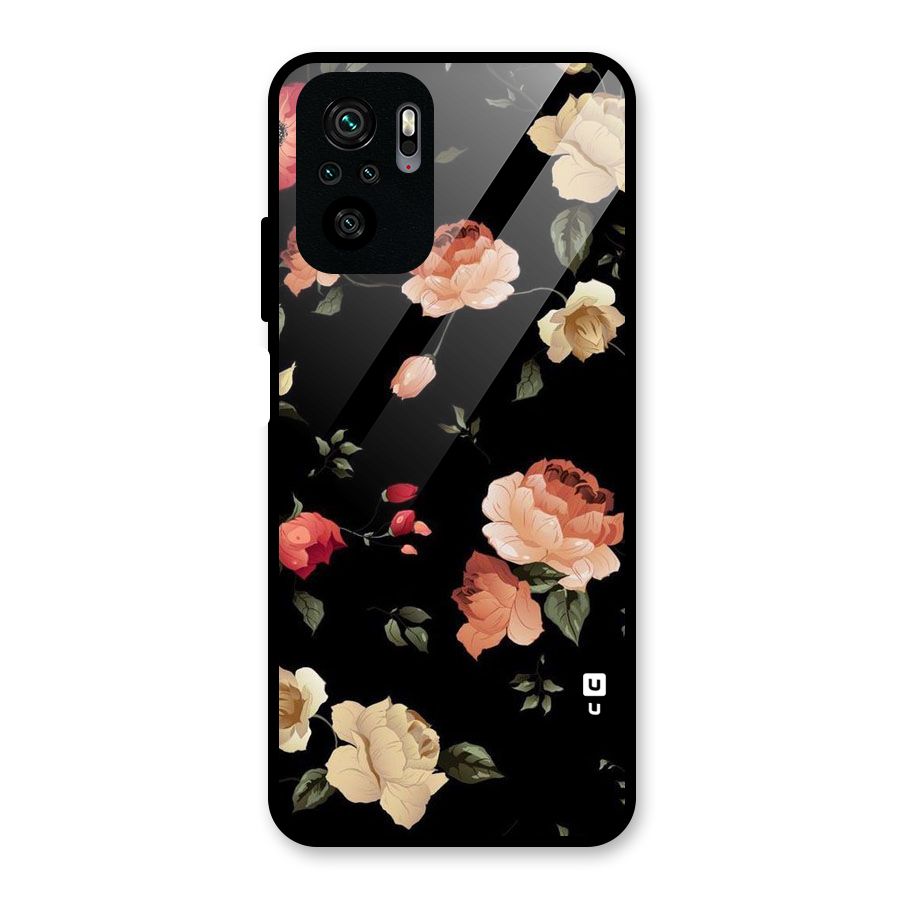 Black Artistic Floral Glass Back Case for Redmi Note 11 SE
