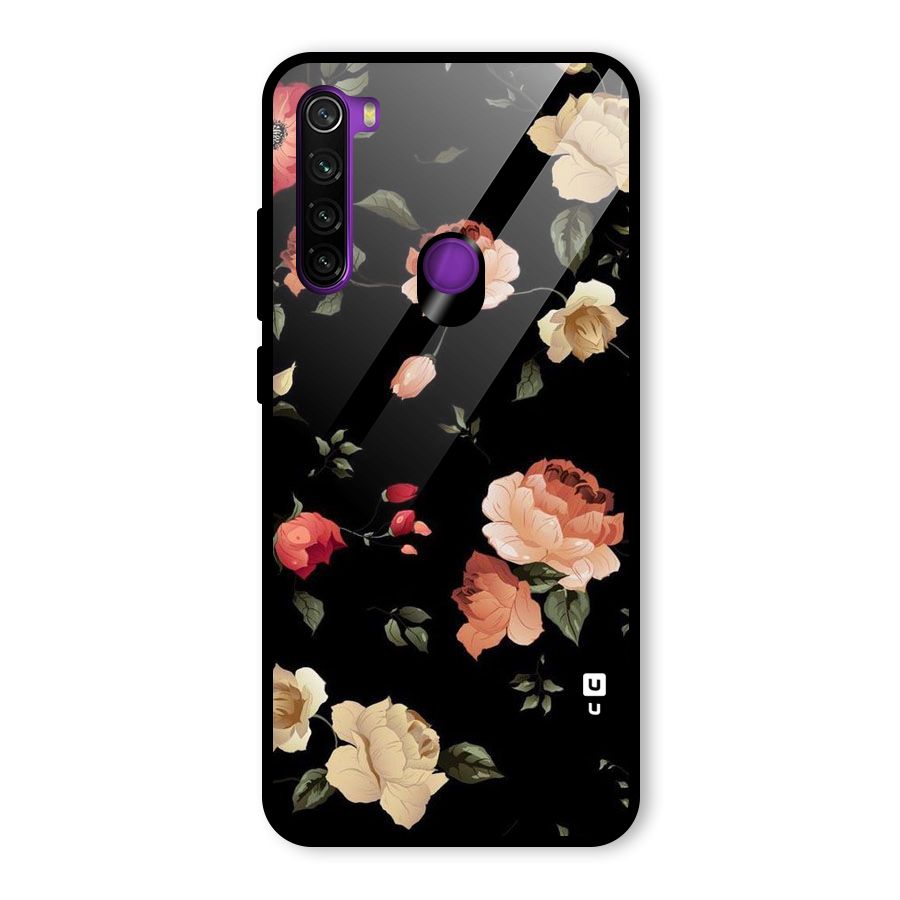 Black Artistic Floral Glass Back Case for Redmi Note 8