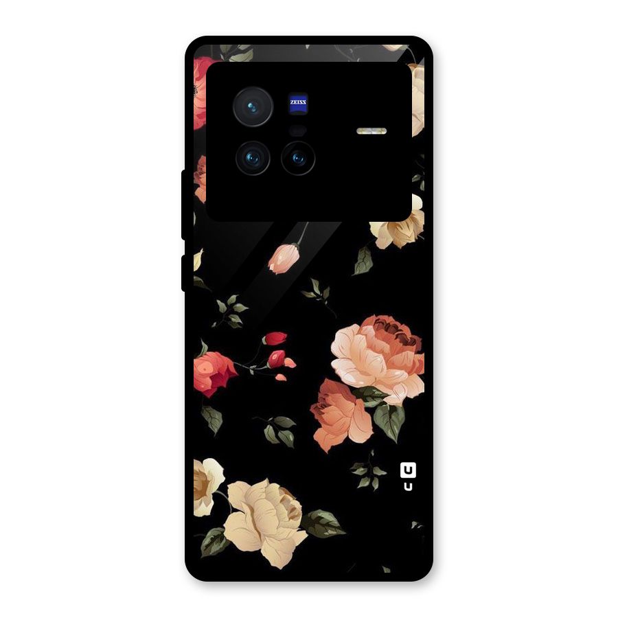 Black Artistic Floral Glass Back Case for Vivo X80