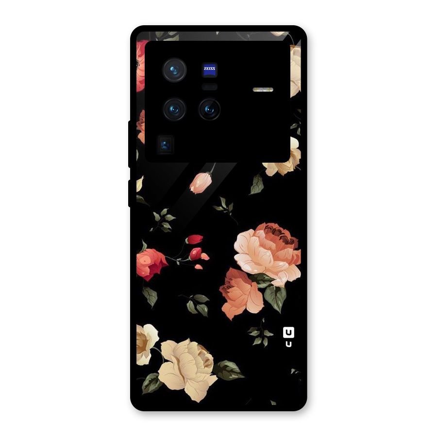 Black Artistic Floral Glass Back Case for Vivo X80 Pro