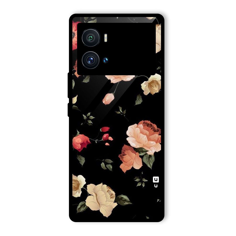 Black Artistic Floral Glass Back Case for Vivo iQOO 9 Pro