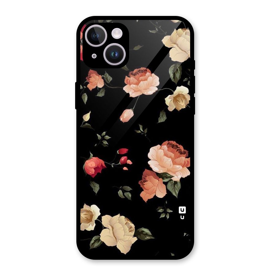 Black Artistic Floral Glass Back Case for iPhone 14 Plus